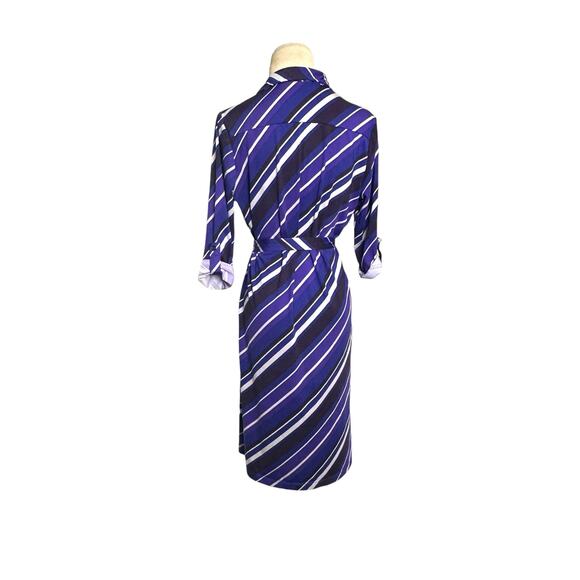 Robert Louis purple stripe 3/4 sleeves belted shirt dress size Small - Picture 16 of 16